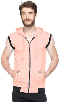 Jangoboy Solid Men Hooded Neck Pink T-Shirt