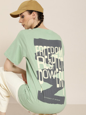 DIFFERENCE OF OPINION Typography Men Round Neck Green T-Shirt