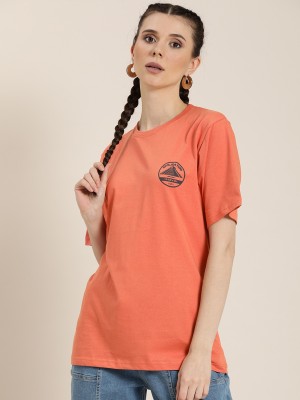 DIFFERENCE OF OPINION Printed Women Round Neck Orange T-Shirt