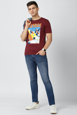 VAN HEUSEN Solid Men Round Neck Maroon T-Shirt