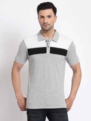 KALT Colorblock Men Polo Neck Silver T-Shirt