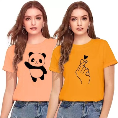 Boscage with device Graphic Print Women Round Neck Orange, Yellow T-Shirt