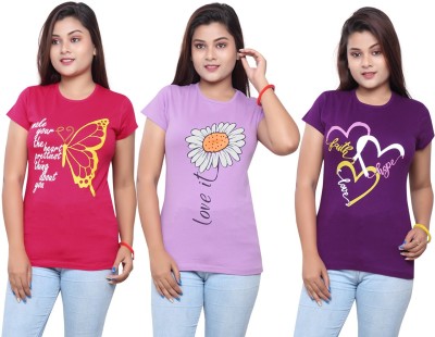 VEERAA CLOTHING Typography Women Round Neck Multicolor T-Shirt