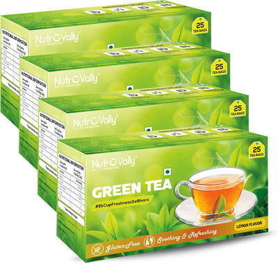 NutroVally Green Tea for weight loss & Build Immunity | Premium green tea leaves Lemon Green Tea Bags Box(4 x 25 Bags)