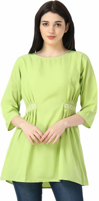 cotrel Casual Embroidered Women Green Top
