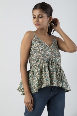 PINK WISHES EXPORT Casual Printed Women Light Green Top