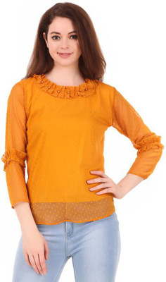 Simmi Clothes Casual Self Design Women Yellow Top