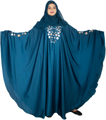 MODEST CITY Silk Blend Abaya With Hijab(Blue)
