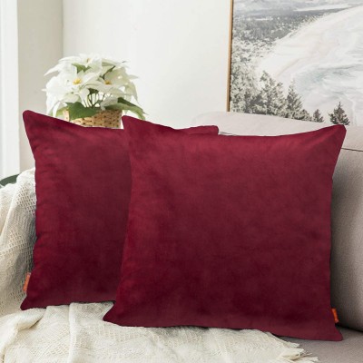 Bluegrass Suede Cushions Cover(Pack of 2, 40 cm*40 cm, Maroon)