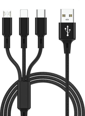 POZUB Micro USB Cable 2 A 1.3 m Super Fast Charging 3IN1 Multiple Pin Charging Cable Magic Charger Charging Pad(Compatible with All iOS, Type C, Android & Micro USB Other Devices, Black, One Cable)