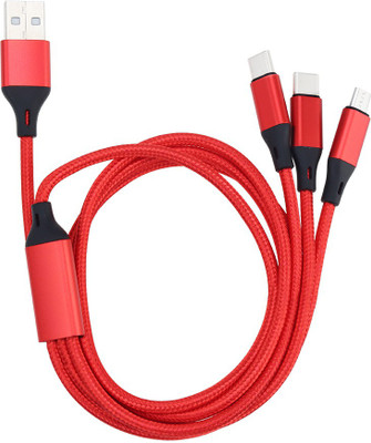 POZUB Micro USB Cable 2 A 1.3 m Multi Function Mobile Data Cable Charging Pad MultiplePin Fast Charging Cable(Compatible with All iOS, Type C, Android & Micro USB Other Devices, Red, One Cable)