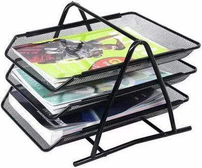 kichenmart 3 Compartments Metal Document Tray(Black)