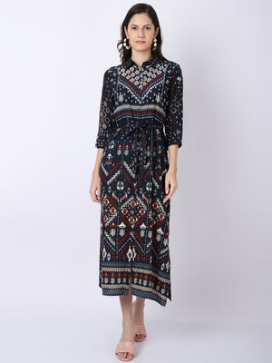 CANTABIL Women A-line Dark Blue Midi/Calf Length Dress
