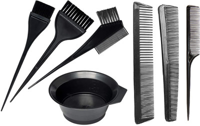 E-DUNIA 200 ML DYE COLOR MIXING BOWL SET WITH 3 PCS HAIR BRUSH [Pack Of 6] BLACK Hairdye Mixing Bowl(No)