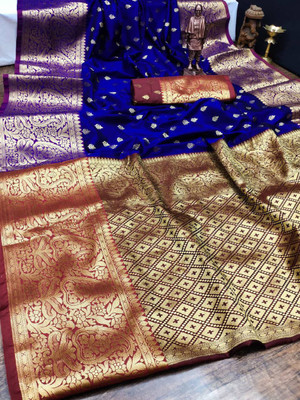 YAGNAM FAB Self Design Dharmavaram Art Silk Saree(Blue)
