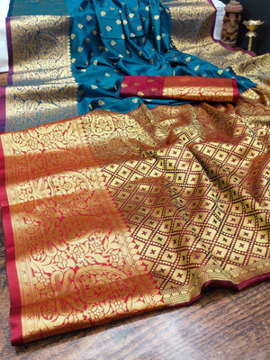 YAGNAM FAB Self Design Dharmavaram Art Silk Saree(Light Blue)