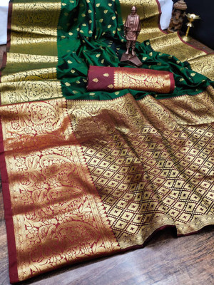 YAGNAM FAB Self Design Dharmavaram Art Silk Saree(Dark Green)