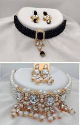 RUNICHA PRODUCT Metal, Alloy Gold-plated White, Black Jewellery Set(Pack of 2)