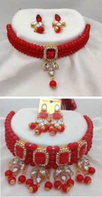 RUNICHA PRODUCT Metal, Alloy Gold-plated Red Jewellery Set(Pack of 2)