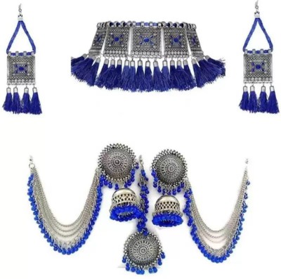 qto Alloy Silver Blue Jewellery Set(Pack of 1)