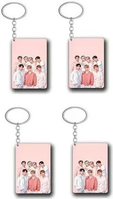 GIFTMART Bts Keychain Bts 4 Pcs Pink Bts Army Group Photo Key Chain