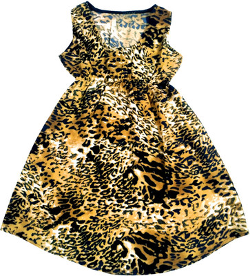 IndiWeaves Girls Midi/Knee Length Casual Dress(Brown, Sleeveless)