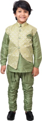 KIDZWING Boys Festive & Party Ethnic Jacket, Kurta and Dhoti Pant Set(Green Pack of 1)