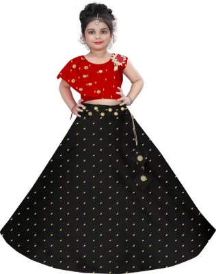 Jay Nagnath fab Indi Girls Lehenga Choli Party Wear Embroidered Lehenga & Crop Top(Black, Pack of 1)