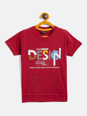 Camey Boys Typography Cotton Blend Slim T Shirt(Maroon, Pack of 1)