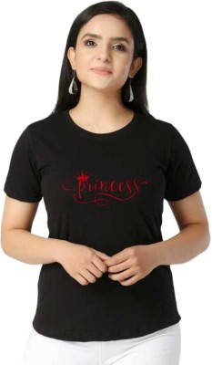 Finn Fab Girls Typography, Printed Pure Cotton Regular T Shirt(Black, Pack of 1)