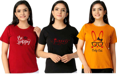 Finn Fab Printed Women Round Neck Multicolor T-Shirt