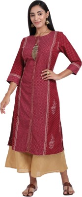 CANTABIL Women Printed A-line Kurta(Maroon)