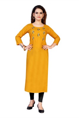 DG ENTERPRISE Women Embroidered A-line Kurta(Yellow)