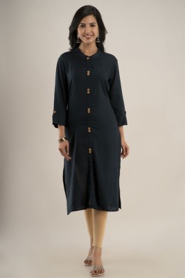 KRISHNA Women Solid Straight Kurta(Black)