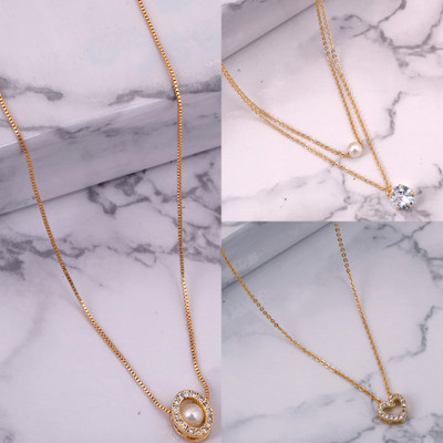 VPCREATION New Stylist Classy Necklace Chain Combo Pack Of 3 Alloy Necklace For Women,Girls Cubic Zirconia, Diamond Gold-plated Plated Alloy Chain