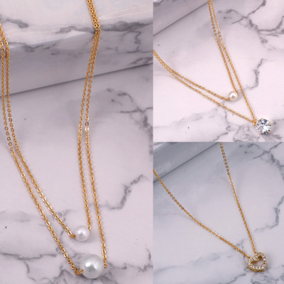 VPCREATION New Stylist Classy Necklace Chain Combo Pack Of 3 Alloy Necklace For Women,Girls Cubic Zirconia, Diamond Gold-plated Plated Alloy Chain