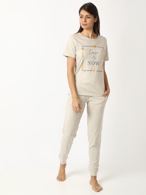 Mackly Women Printed, Self Design White Top & Pyjama Set