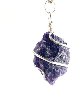 kiah fashions Amethyst Rough Pendant Natural Wire Wrapped Crystal Pendant with Metal Chain Amethyst Crystal Pendant