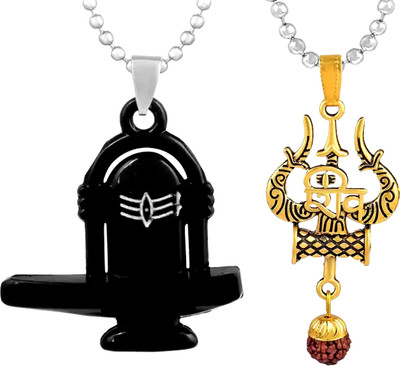 ANVIKA Black Mahadev Pindi Locket And Golden Trishul With Silver Ball Chain Brass Brass Pendant