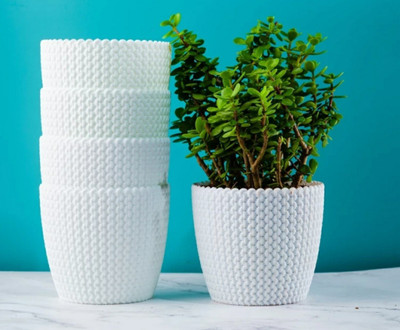 SNSHOPEE Beautiful and Premium White Vase Planter Gamla for Table Top and Small Plants Plant Container Set(Pack of 5, Plastic)