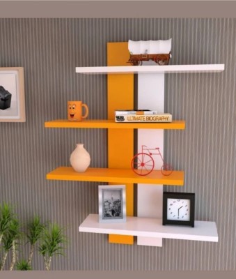 TFS MDF (Medium Density Fiber) Wall Shelf(Number of Shelves - 4, Orange, White)