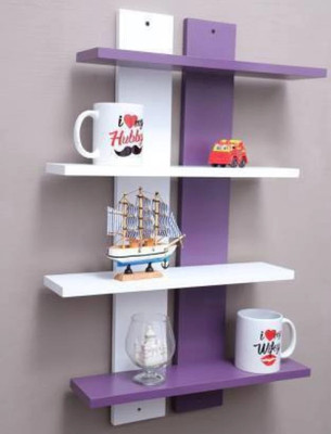 TFS Ladder Shape 4 Tier Designer wall shelf MDF (Medium Density Fiber) Wall Shelf(Number of Shelves - 4, White, Purple)