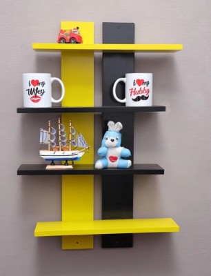 TFS Ladder Shape 4 Tier Designer wall shelf MDF (Medium Density Fiber) Wall Shelf(Number of Shelves - 4, Yellow, Black)