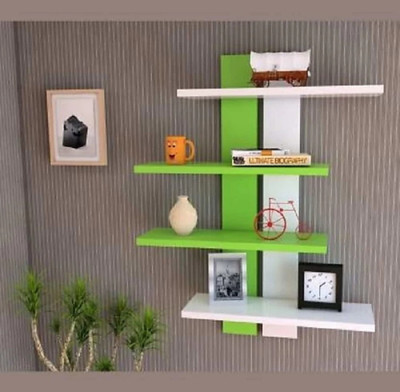 TFS MDF (Medium Density Fiber) Wall Shelf(Number of Shelves - 4, White, Green)