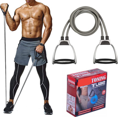 MINESFIT Double Toning Resistance Tube For Stretching, Full Body Workout, Home Gym Resistance Tube(Grey-Black)