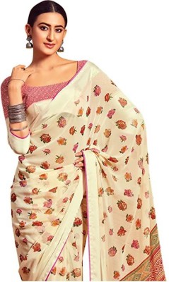 Hetvi Fashion Floral Print Bollywood Georgette Saree(Cream)