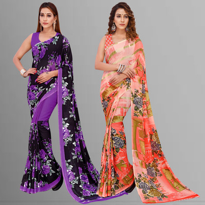 kashvi sarees Digital Print Bollywood Georgette Saree(Pack of 2, Multicolor)