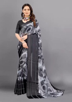 Sita Floral Print Bollywood Georgette Saree(Black)