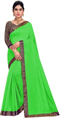 Sidhidata Polka Print, Solid/Plain Chanderi Cotton Blend Saree(Green)