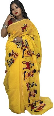 Dreamland Embroidered Jamdani Cotton Silk Saree(Yellow)